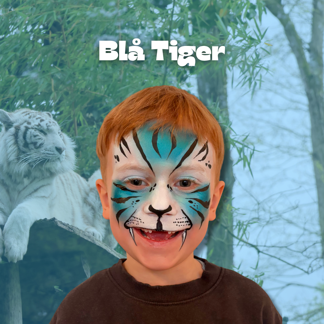 Mal en blå tiger med cool energi og karakter – trin for trin