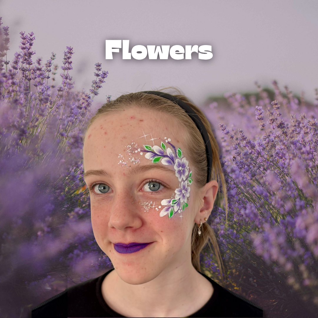 Mal blomster med farver, fantasi og glimt
